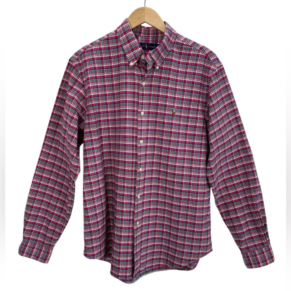 Ralph Lauren‎ Pink Plaid Oxford Button Down Cotton Shirt Pony Logo